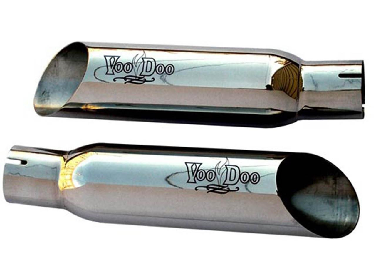 VooDoo Shorty Slip On Exhaust Suzuki GSX1300R Hayabusa (01-07), chrome motorcycle exhaust pipes with VooDoo branding