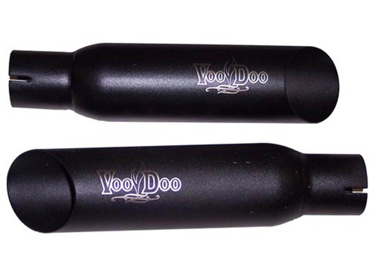 VooDoo Shorty Slip On Exhaust for Suzuki GSX1300R Hayabusa (08-20), black motorcycle exhaust muffler, dual-piece design with VooDoo branding.