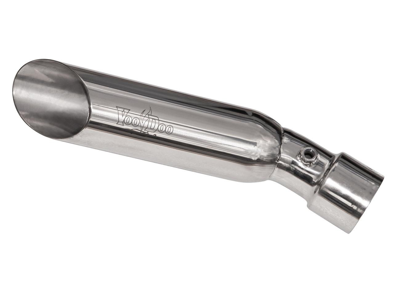 VooDoo Shorty Slip On Exhaust Yamaha YZF-R1 (09-14), chrome metallic motorcycle exhaust pipe with logo