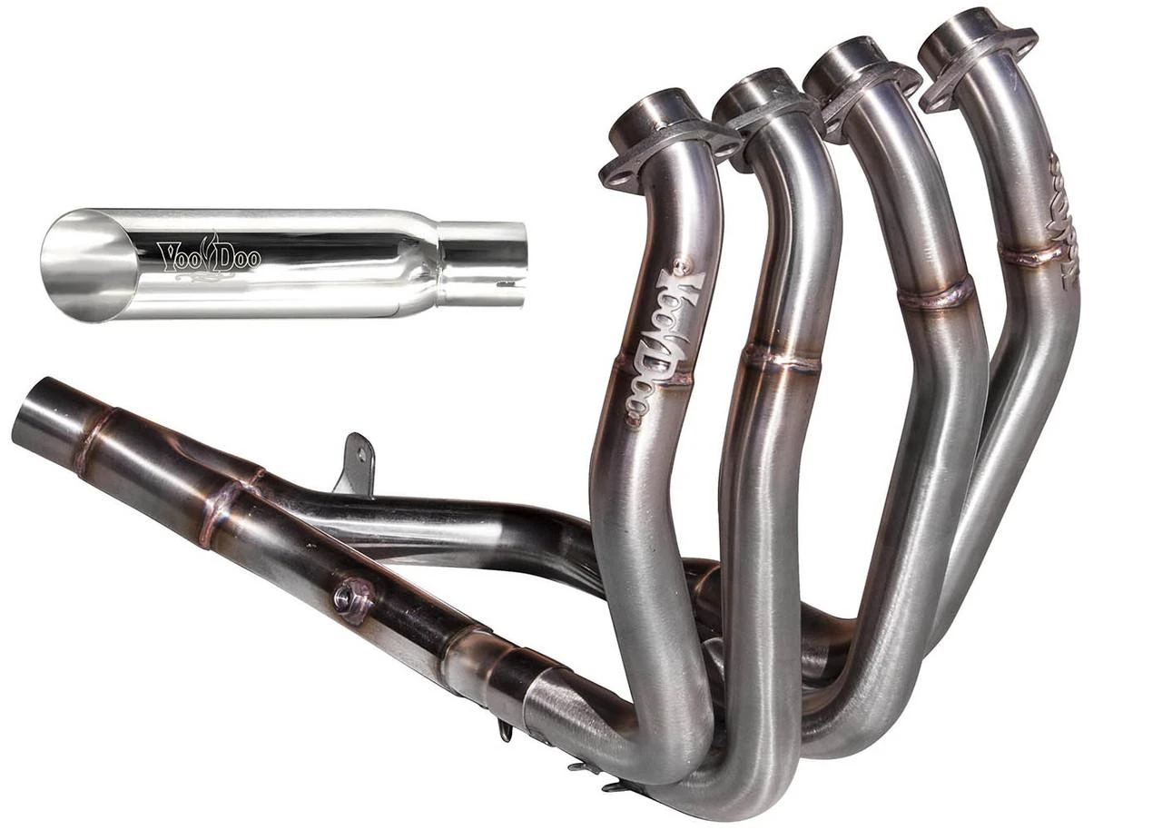 VooDoo Shorty Exhaust Suzuki GSXR1300R Hayabusa (99-20), polished and metallic motorcycle exhaust system with four pipes.