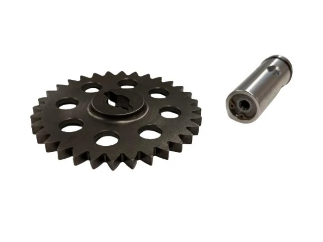 Schnitz Racing Oil Pump System Upgrade for Suzuki Hayabusa (99-26), includes black gear and silver oil pump component.
