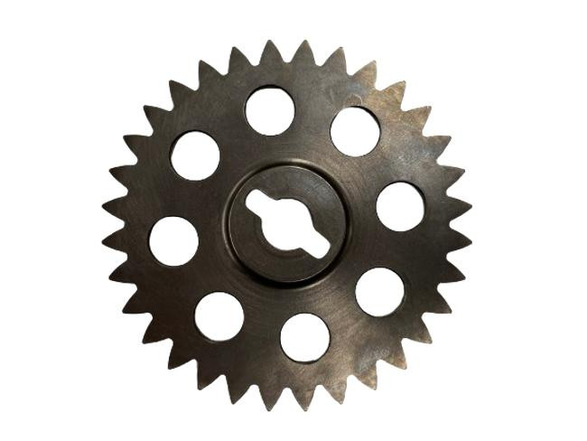 Schnitz Racing Oil Pump System Upgrade Suzuki Hayabusa (99-26), metal gear component with multiple circular cutouts and gear teeth on the perimeter.