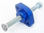 APE Manual Cam Chain Tensioner Suzuki DRZ400, LTZ400 - Close-up view of the blue cam chain tensioner with metal bolt and mounting plate for motorcycle engine repair.