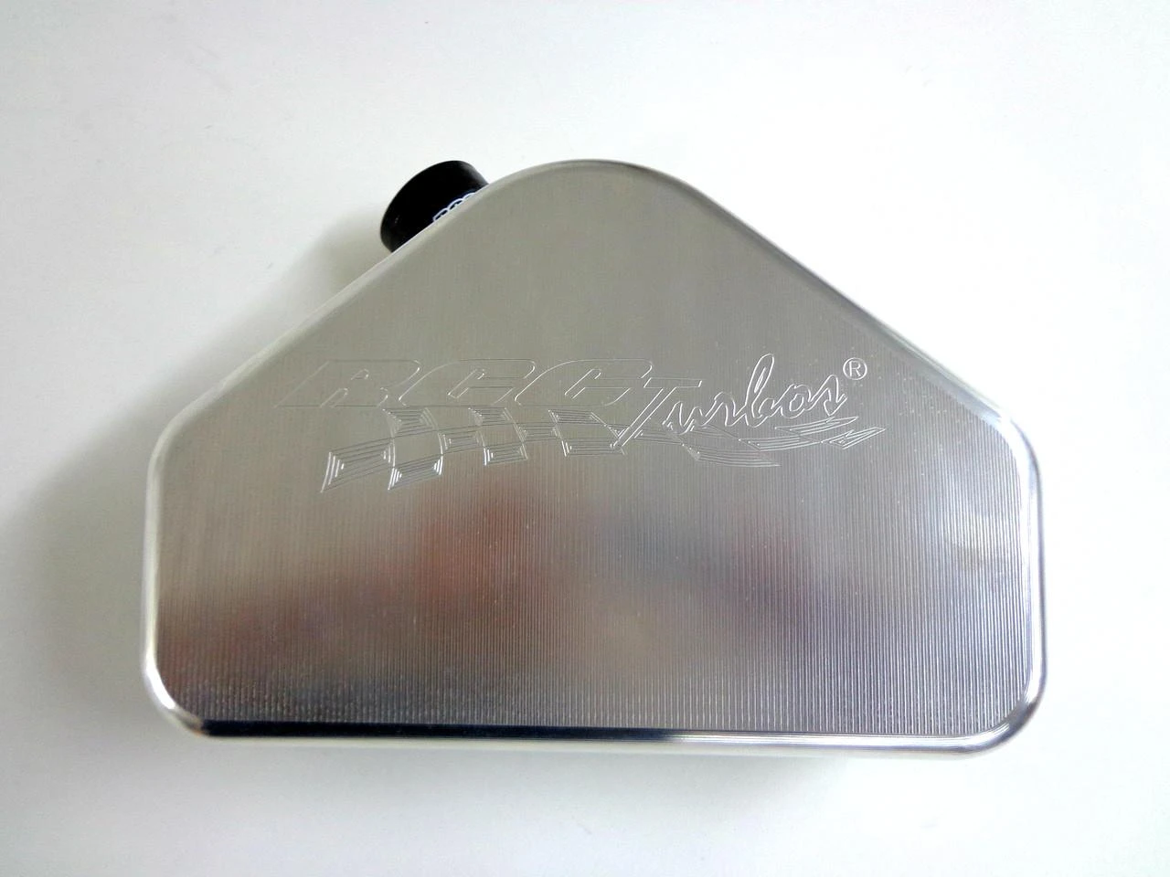 RCC Turbo Billet Aluminum Plenum Suzuki Hayabusa (99-21), shiny metallic car part with engraved logo.