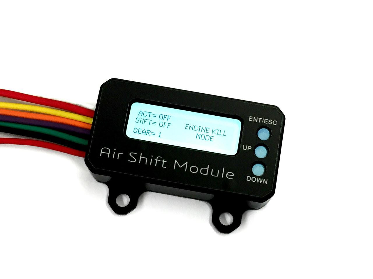 Ryan Schnitz Racing ASM Air Shift Module, electronic control device for motorcycle gear shifting with digital display and adjustment buttons. Ryan Schnitz Racing ASM Air Shift Module, electronic control device for motorcycle gear shifting with digital display and adjustment buttons.