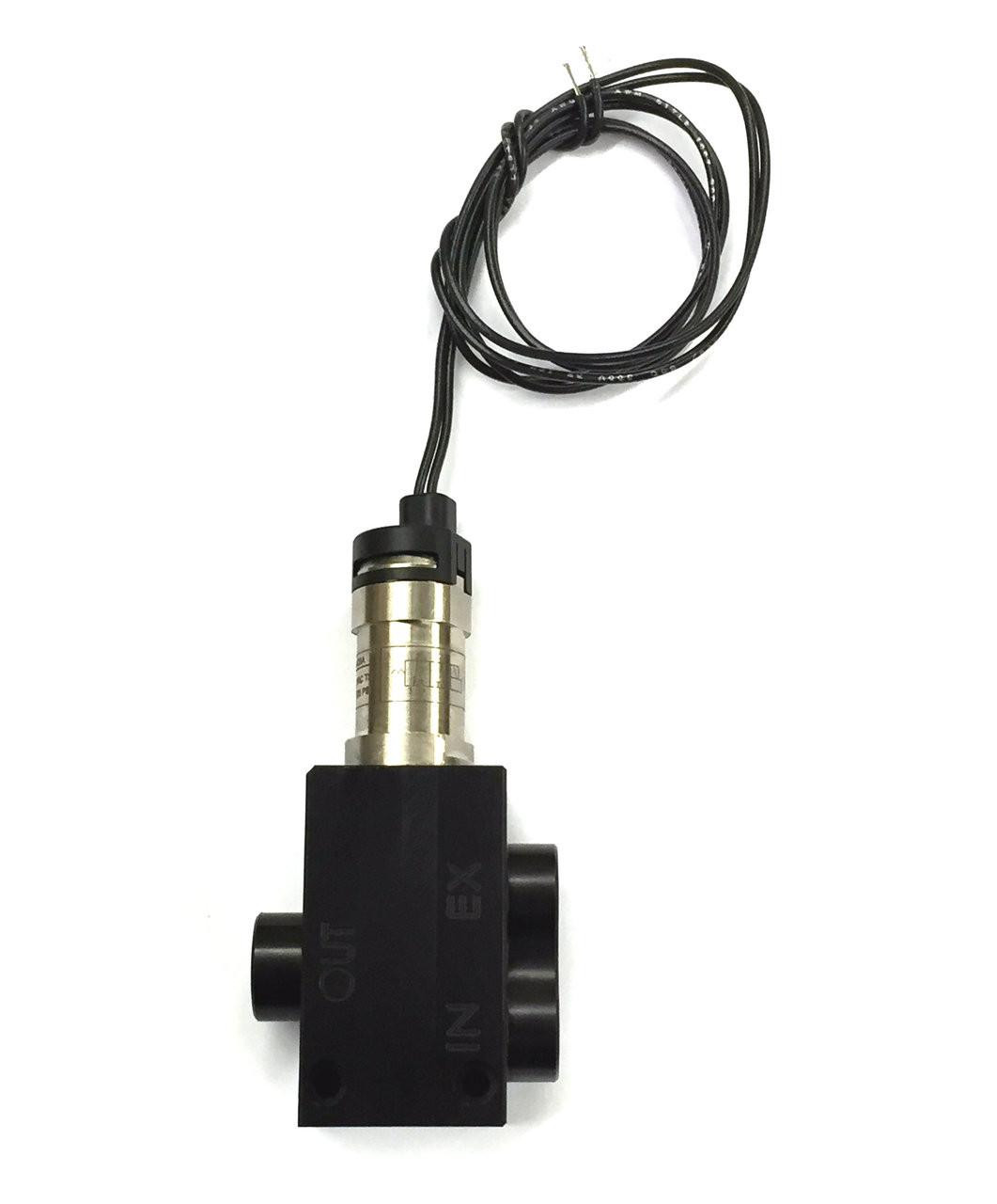 Ryan Schnitz Racing RSR Bullet Valve Solenoid, compact black and silver valve with electrical wires for racing vehicle fluid control.