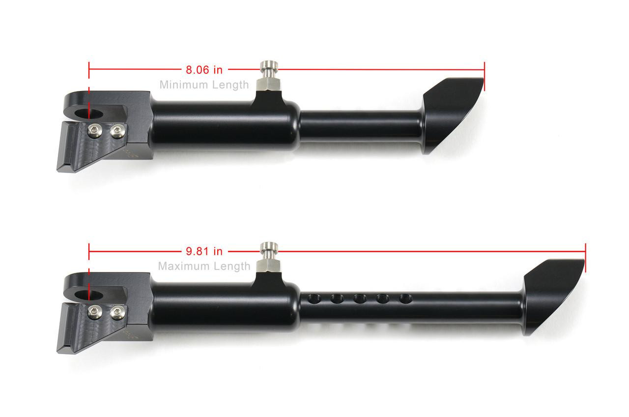 Brocks Performance Brocks Adjustable BrockSTAND Kickstand Suzuki Hayabusa (99-26), black motorcycle kickstand with adjustable length and mounting base. Brocks Performance Brocks Adjustable BrockSTAND Kickstand Suzuki Hayabusa (99-26), black motorcycle kickstand with adjustable length and mounting base.