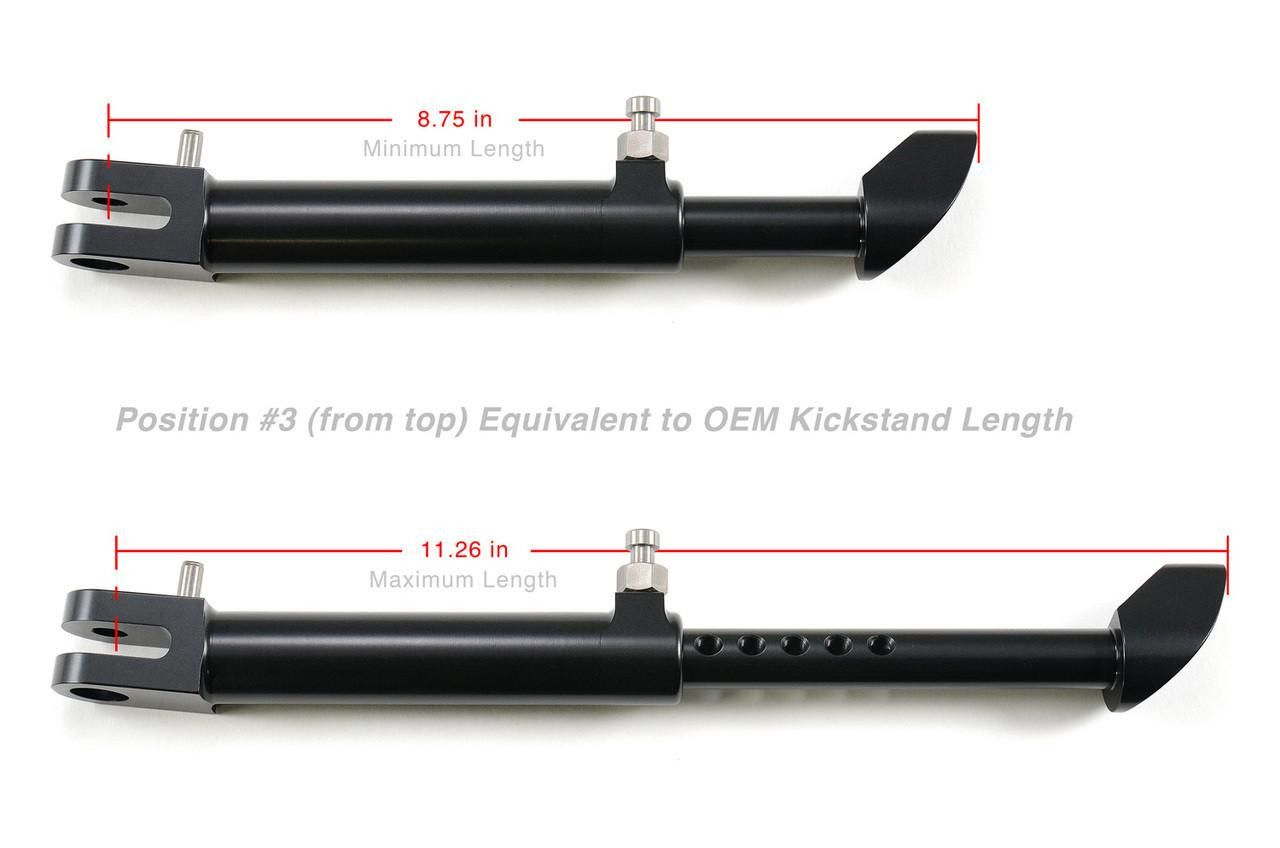 Brocks Performance Brocks Adjustable BrockSTAND Kickstand Kawasaki ZX10R (16-26), black motorcycle kickstand with adjustable length features and mounting hardware.