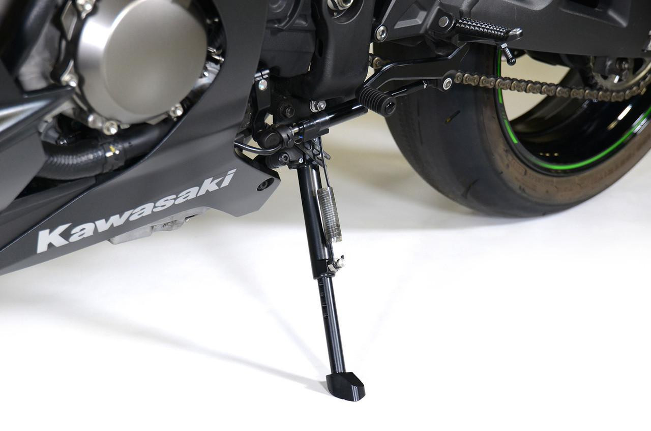 Brocks Performance Brocks Adjustable BrockSTAND Kickstand Kawasaki ZX10R (16-26), close-up view of motorcycle kickstand on a Kawasaki ZX10R.