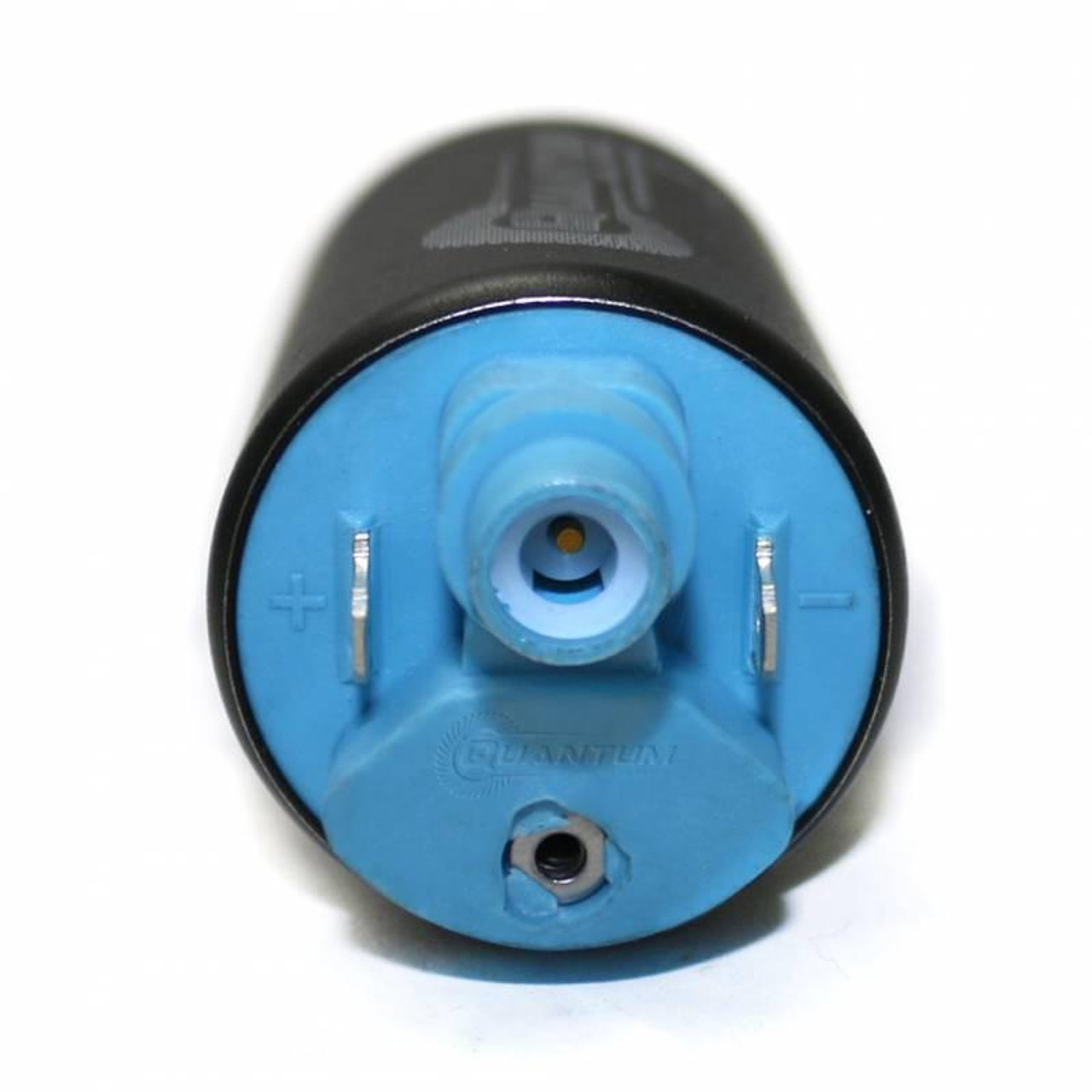 Quantum Fuel Systems Quantum Replacement Fuel Pump Suzuki GSXR750 (08-25), close-up view of the pump showing the blue inlet and outlet connections for fuel line attachment.