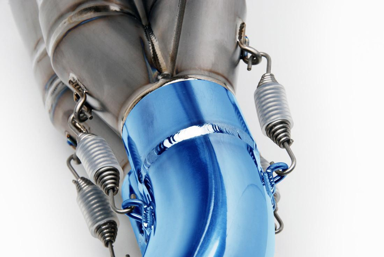 Brocks Performance Brocks Tiwinder Full Exhaust Race Baffle Blue Kawasaki ZX14R (06-25), motorcycle exhaust system with blue titanium finish and detailed components.