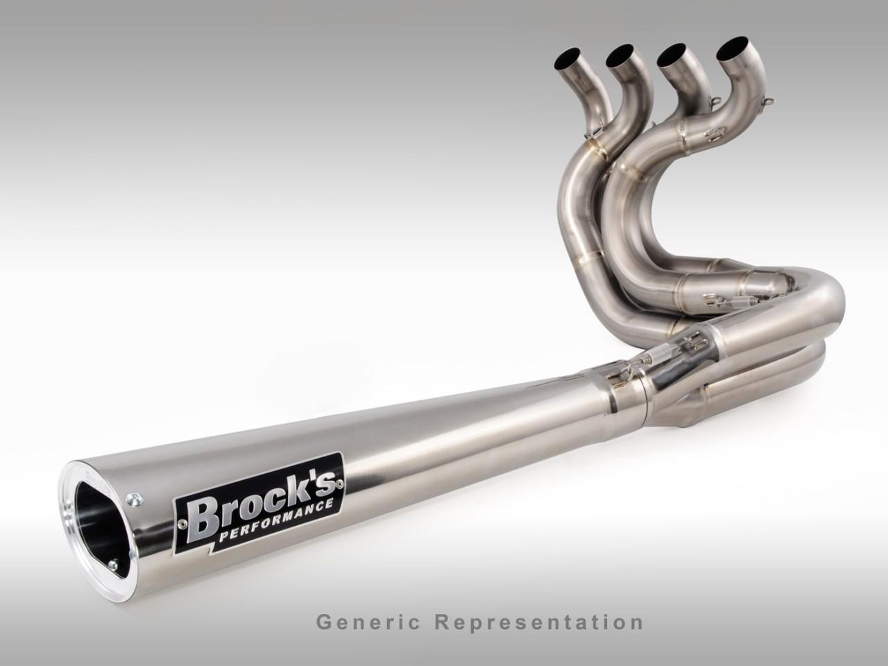 Brocks Performance Brocks Tiwinder Full Exhaust Race Baffle Suzuki GSXR1000 (05-06), stainless steel motorcycle exhaust system with multiple curved pipes and a sleek cylindrical muffler with Brocks Performance logo