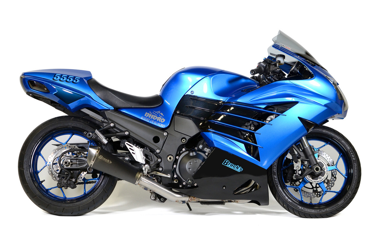 Brocks Predator Full Exhaust Stainless Front Electro-Black Muffler Kawasaki ZX-14R (12-25) - Schnitz Racing
