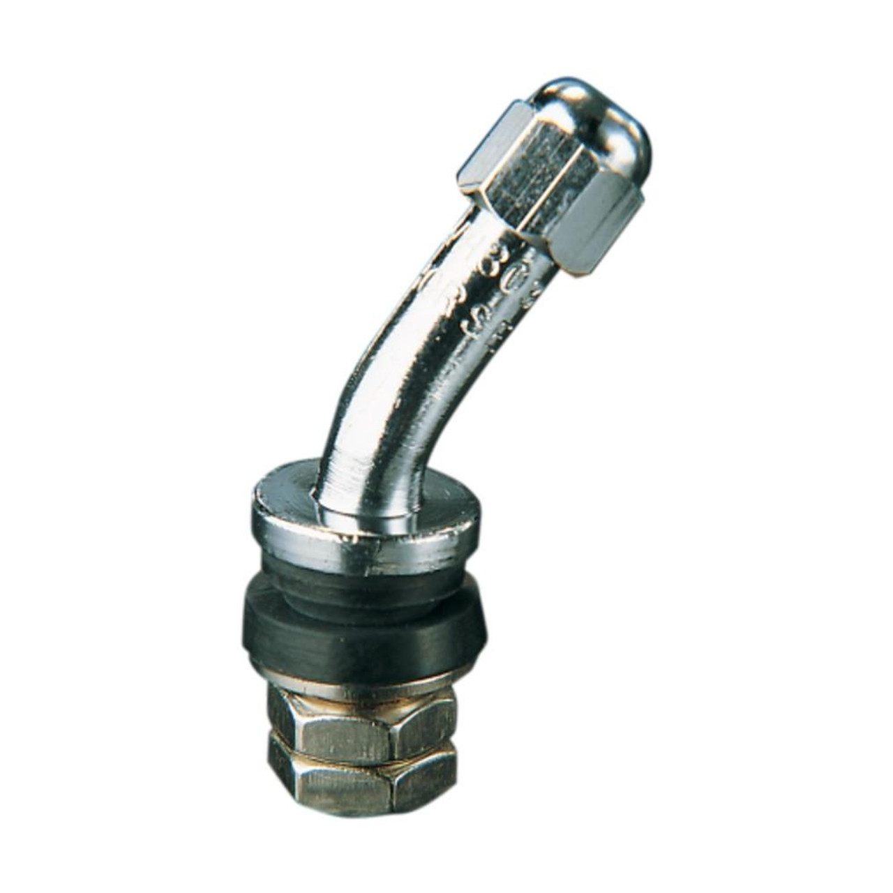 Schnitz Racing Angled .430 Valve Stem, a metallic angled valve stem with a .430 inch diameter for automotive or racing applications.