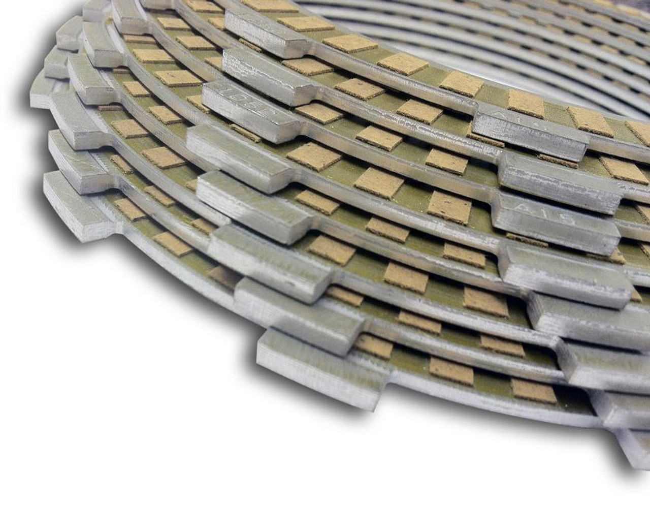 Trac King Clutch Plate Kit Suzuki Hayabusa MTC Gen2, close-up of layered clutch plates for motorcycle transmission.