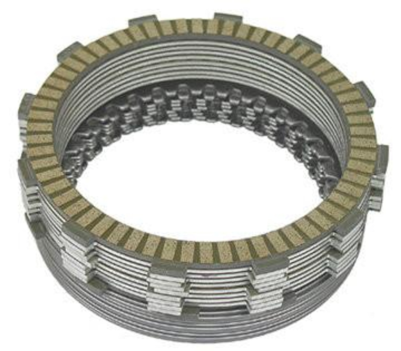 Trac King Clutch Plate Kit Kawasaki ZX10R (06-25), a close-up image showing the detailed metallic components and friction plates of the clutch kit designed for motorcycle durability and performance.