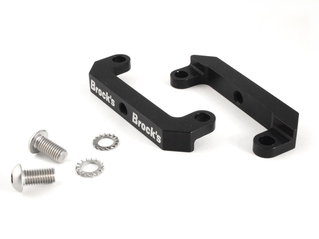 Brocks Performance Front End Lowering Strap Bracket for Kawasaki ZX-10R (16-21), black metal motorcycle front end lowering strap bracket with mounting screws and washers.