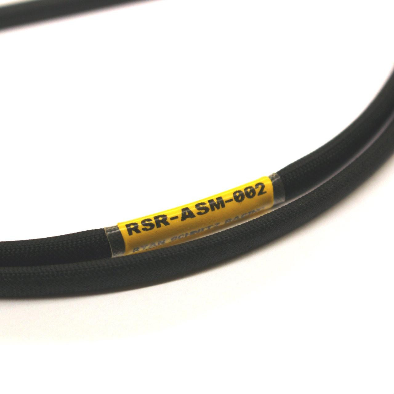 Ryan Schnitz Racing ASM Power / Arm / Activation Harness Kawasaki ZX14R (12-25), close-up image of a black harness with a yellow label.
