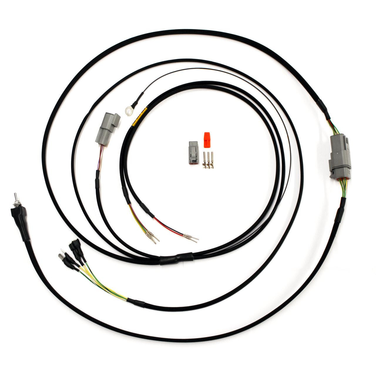 Ryan Schnitz Racing ASM Power / Arm / Activation Harness for Suzuki Hayabusa (99-26), black wiring harness with connectors and accessories for motorcycle wiring upgrade.