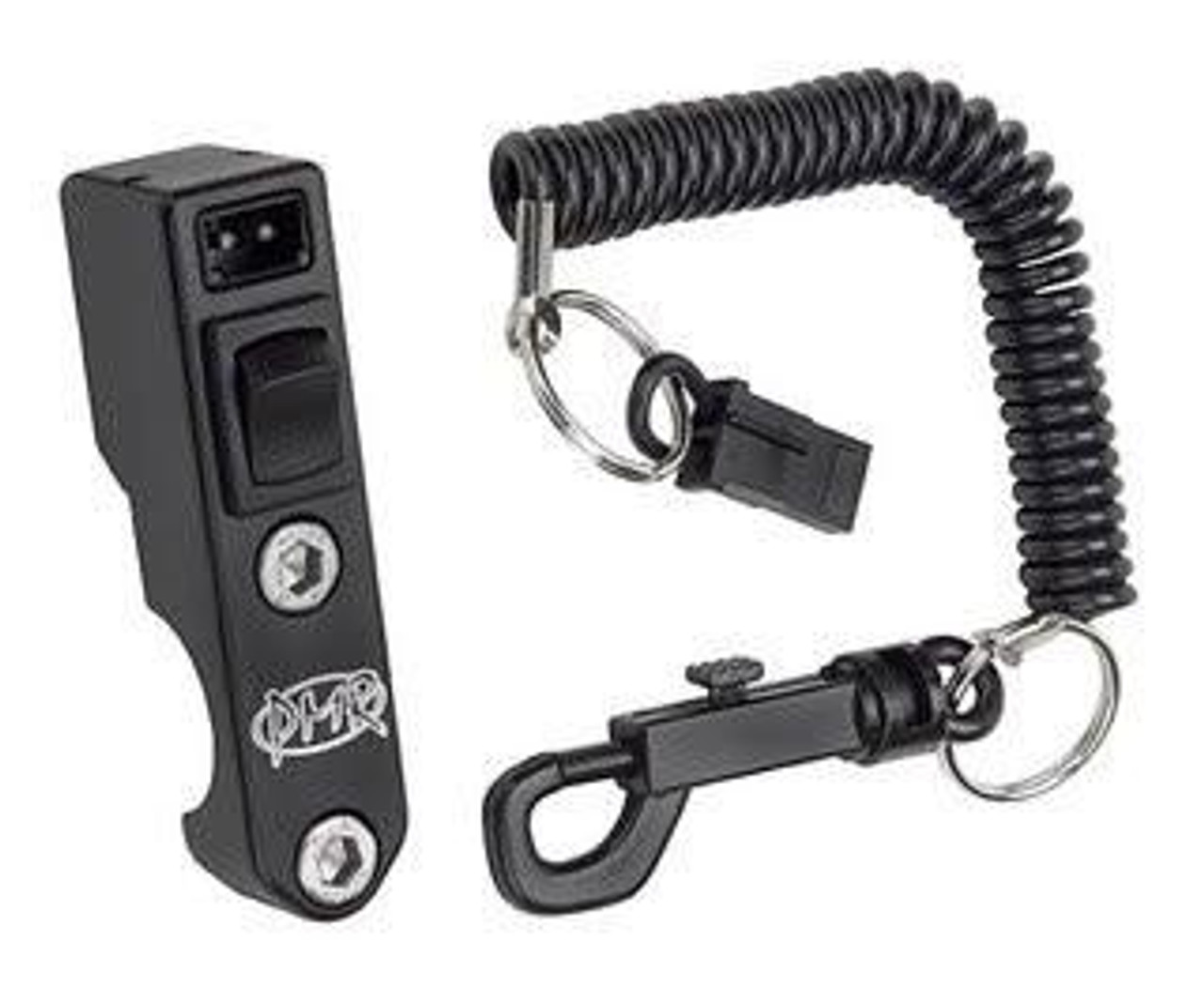 PMR Components PMR Easy Mount Stealth Tether Kill Switch with Toggle, compact black device with coiled tether and clip for vehicle safety and emergency shut-off.