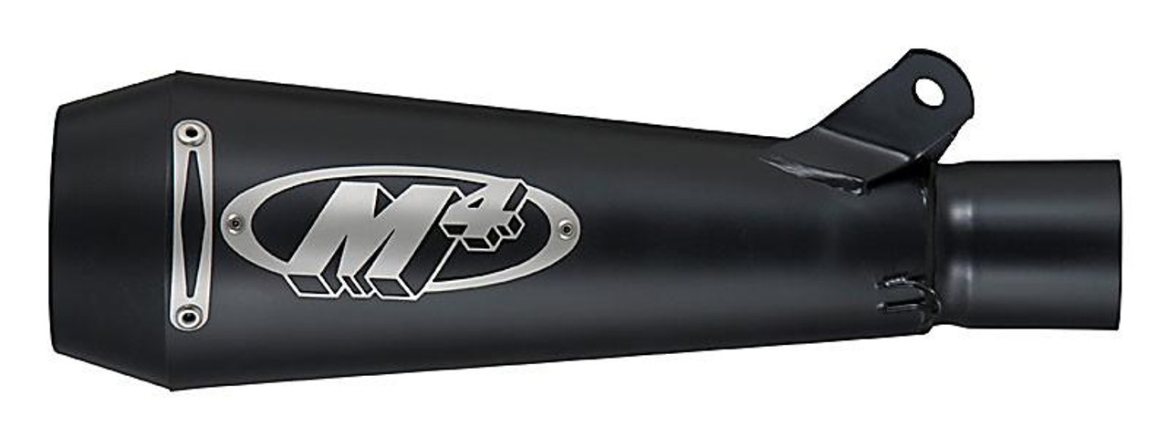 M4 Performance Exhausts M4 GP Black Exhaust Suzuki GSXR1000 (05-06), black motorcycle exhaust with M4 logo, designed for Suzuki GSXR1000 models from 2005 to 2006.