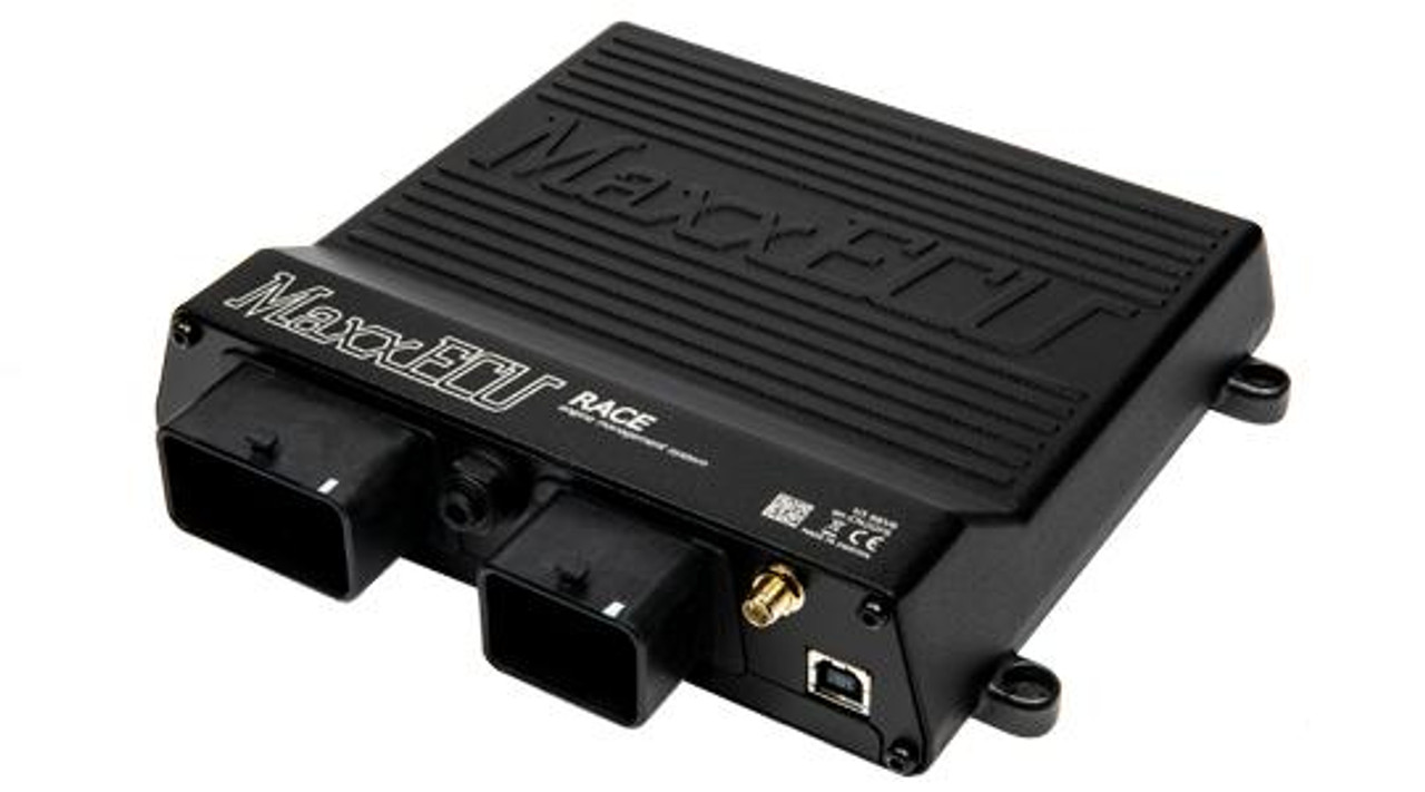 MaxxECU Race Engine Control Unit, black rectangular car tuning ECU with multiple connectors and branding on top.