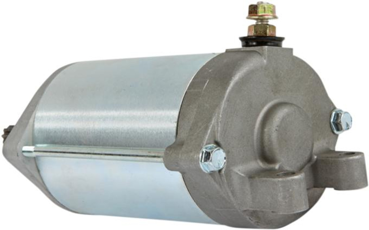 Schnitz Racing Starter Motor Suzuki Hayabusa (03-07), silver and gray motorcycle starter motor with mounting bolts and electrical connections.