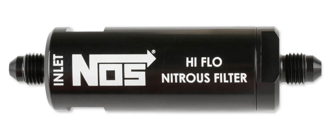 NOS In-Line Hi-Flow Nitrous Filter, 4AN, Black - Automotive nitrous oxide filter for high-flow fuel systems. NOS In-Line Hi-Flow Nitrous Filter, 4AN, Black - Automotive nitrous oxide filter for high-flow fuel systems.
