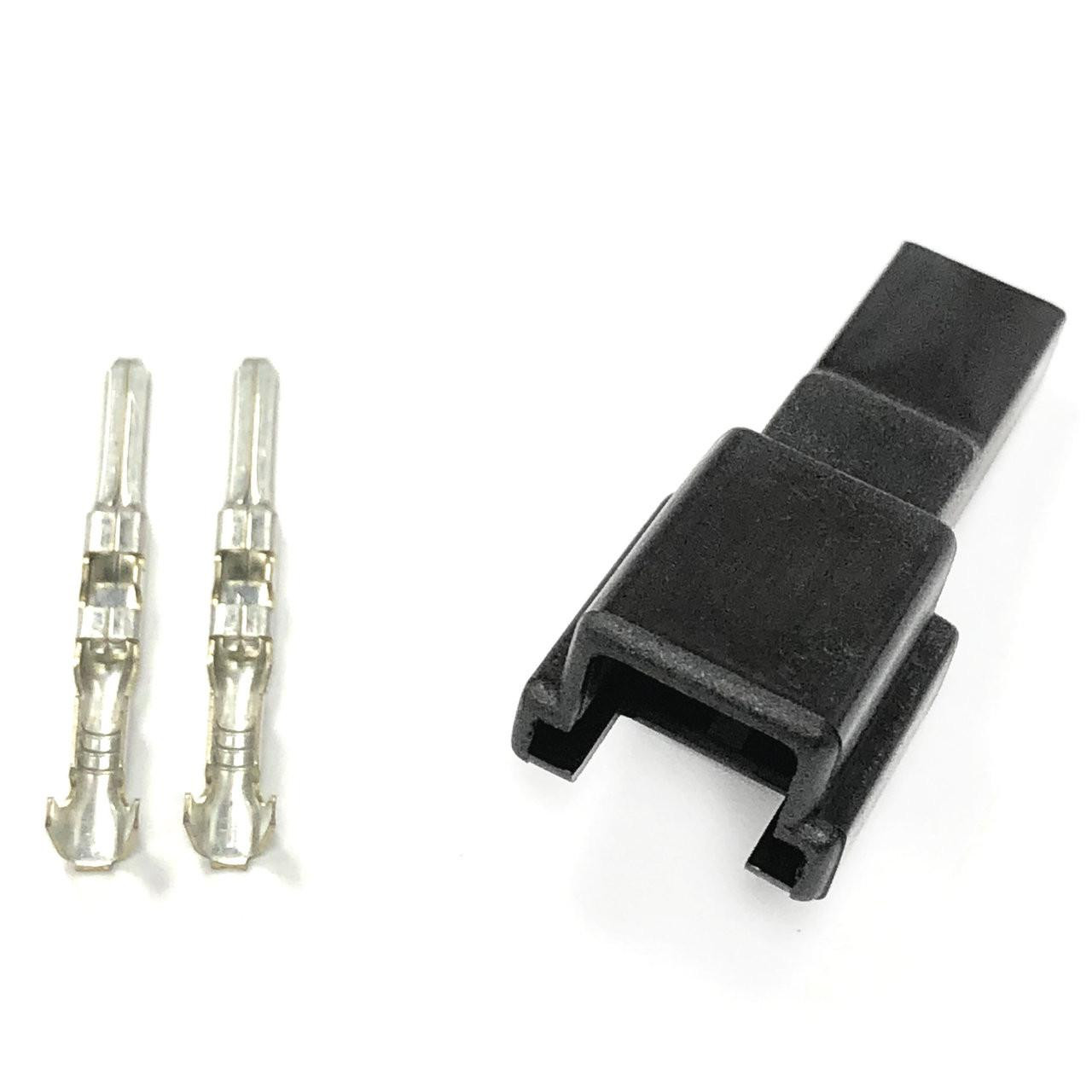Ryan Schnitz Racing RSR Connector Kit, 2 Way Pin HMU, black plastic connector with two metal pins for racing vehicle wiring.