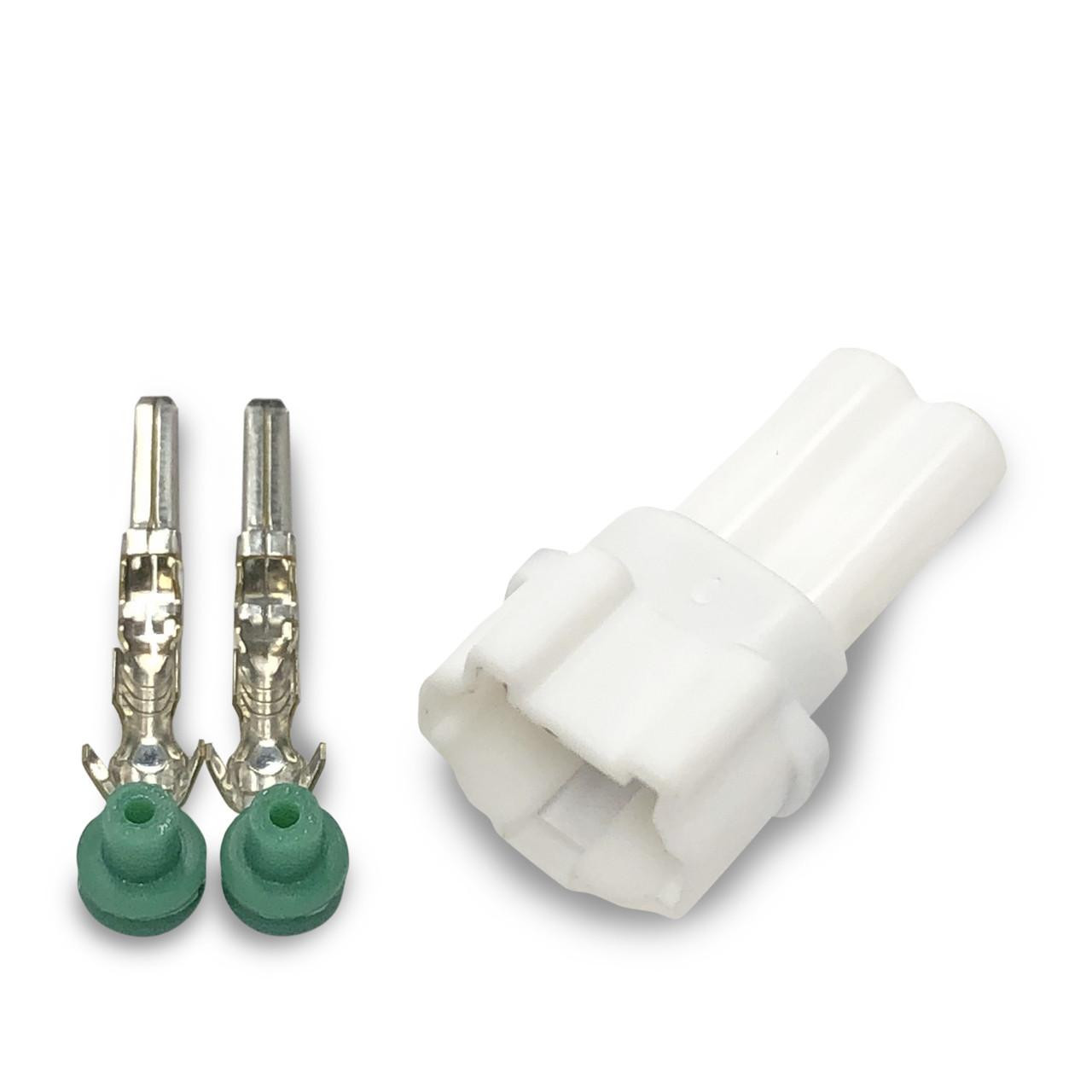 Ryan Schnitz Racing RSR Connector Kit, 2 Way Pin MT-2, electronic racing connector with metal pins and green rubber seals.