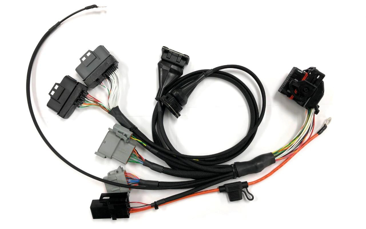 Ryan Schnitz Racing RSR MaxxECU Sport Plug and Play Harness, Suzuki GSX1300R Hayabusa (99-07), black and gray wiring harness with multiple connectors and electrical components for motorcycle engine management system.