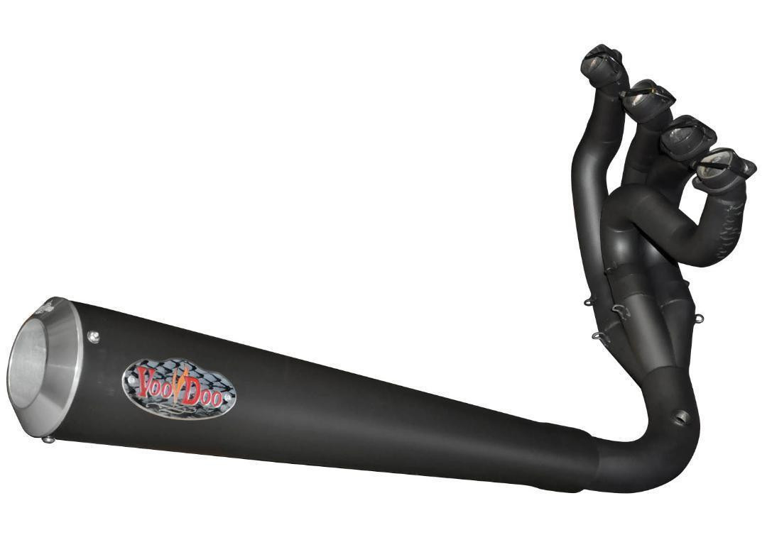 VooDoo Sidewinder Black Exhaust for Suzuki GSX1300R Hayabusa (99-20), motorcycle exhaust system with a black finish and an aerodynamic design.