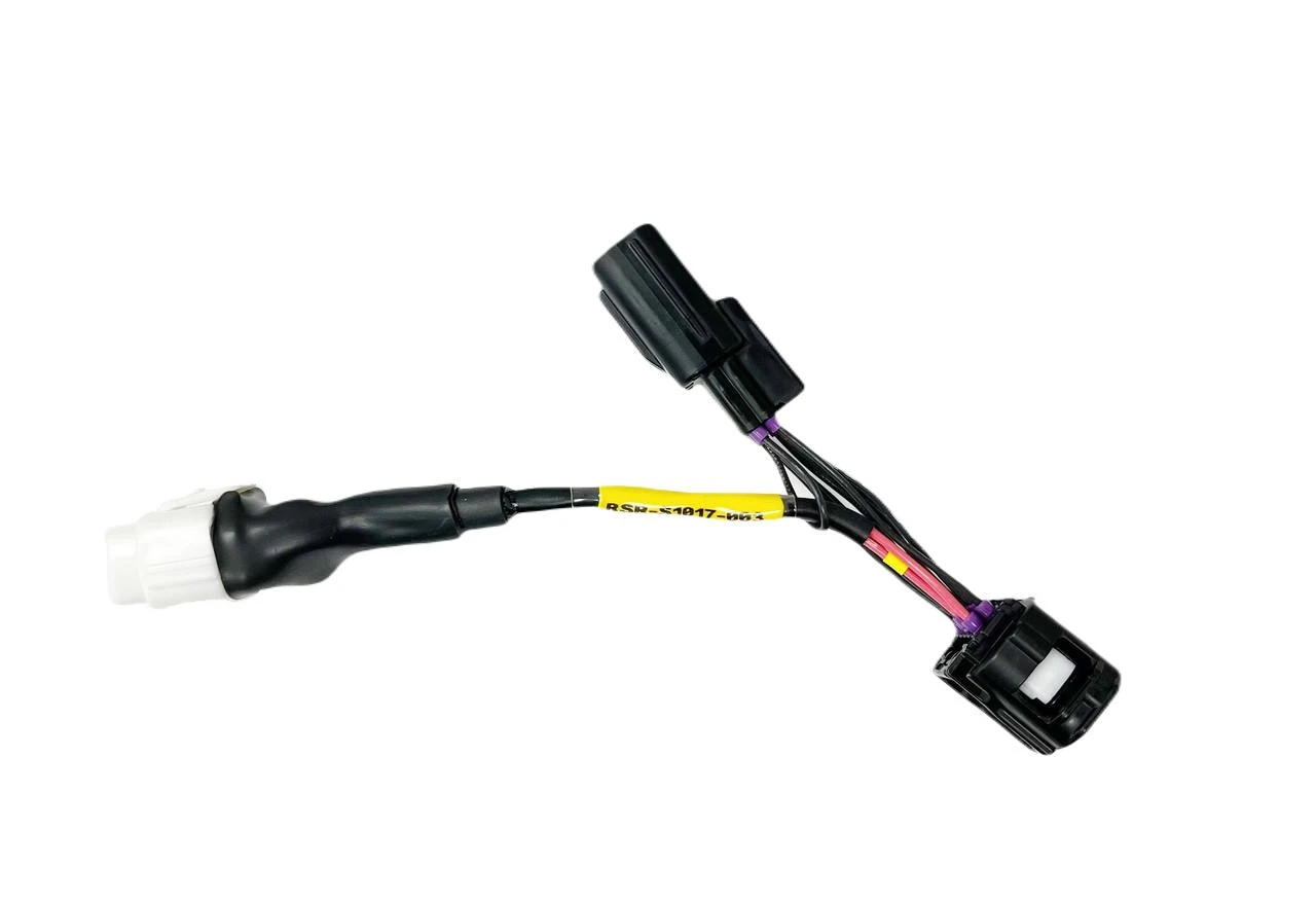 Ryan Schnitz Racing RSR Key Switch Eliminator Harness Suzuki GSXR1000 (17-26), motorcycle wiring harness with black connectors for key switch elimination.