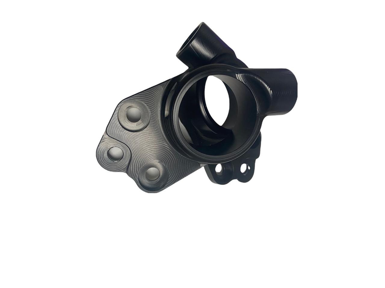 HTP Performance Handlebar Mounts Suzuki Hayabusa (22-26), black handlebar mount with mounting holes for installation.