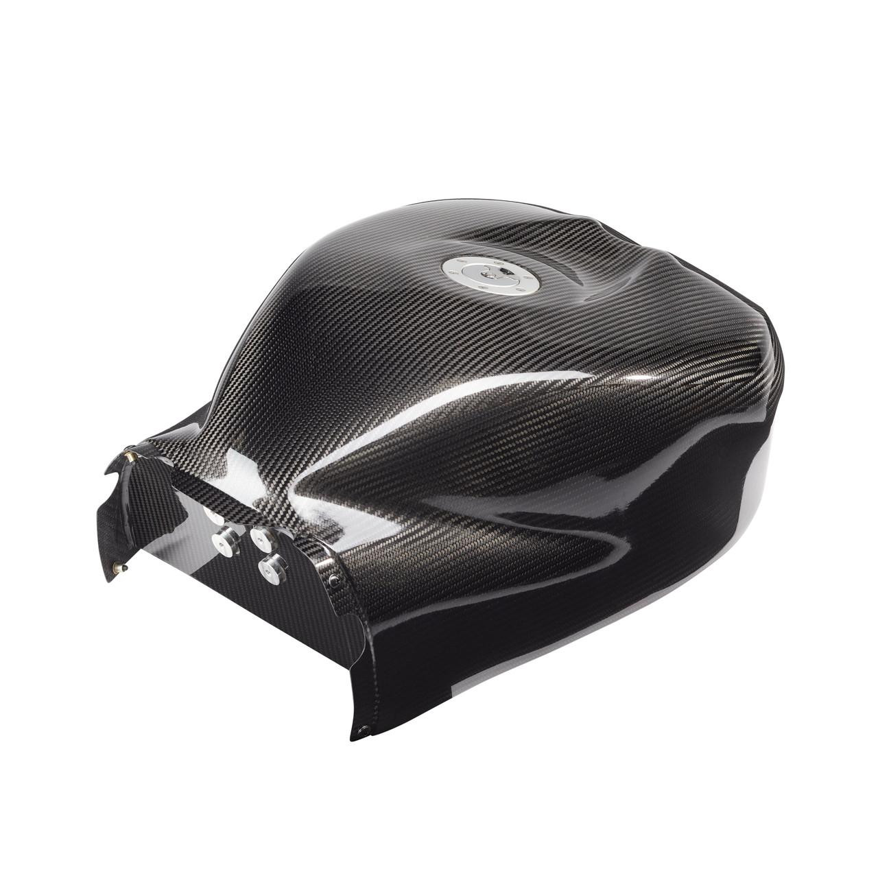 Montgomery Motorsports Carbon Fiber Low Profile Fuel Tank Suzuki GSXR-1000 (17-25), high-quality black carbon fiber motorcycle fuel tank with a sleek, low-profile design suitable for Suzuki GSXR-1000 models from 2017 to 2025