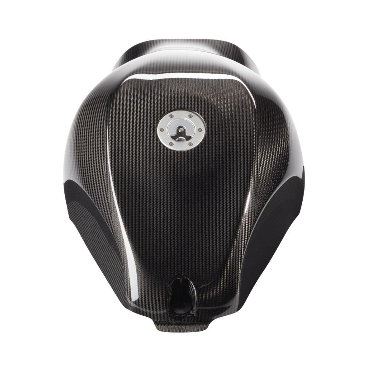 Montgomery Motorsports Carbon Fiber Low Profile Fuel Tank Suzuki Hayabusa (08-21), sleek black carbon fiber fuel tank with high gloss finish for Suzuki Hayabusa motorcycles from 2008 to 2021.