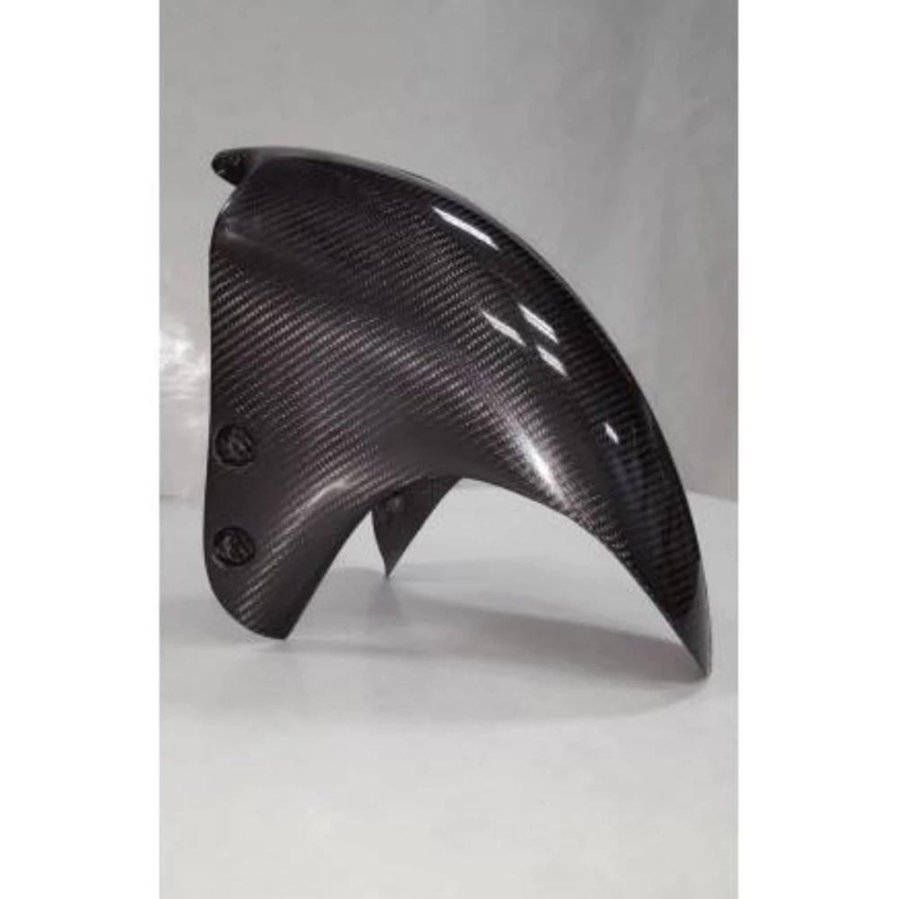 Montgomery Motorsports Carbon Fiber Front Fender Suzuki Hayabusa (08-21), black gloss finish with visible carbon fiber weave pattern. Montgomery Motorsports Carbon Fiber Front Fender Suzuki Hayabusa (08-21), black gloss finish with visible carbon fiber weave pattern.