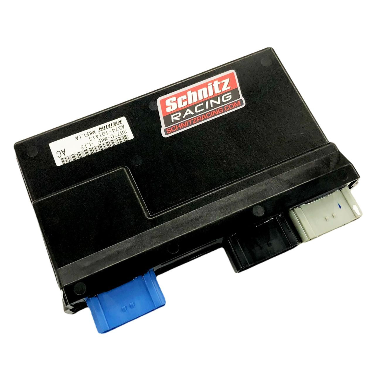 Schnitz Racing Schnitz ECU Reflash Honda CBR1000RR (17-26), image of a black ECU box with color-coded connectors, featuring a Schnitz Racing logo sticker.