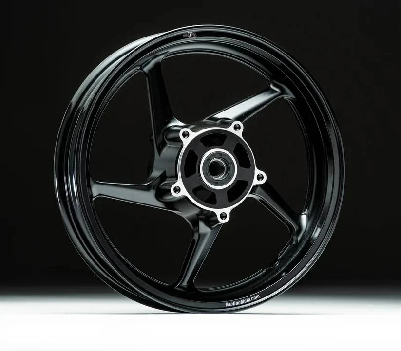 VooDoo Sniper Front Wheel Suzuki Hayabusa (08-20), black alloy motorcycle wheel with three spokes and central hub