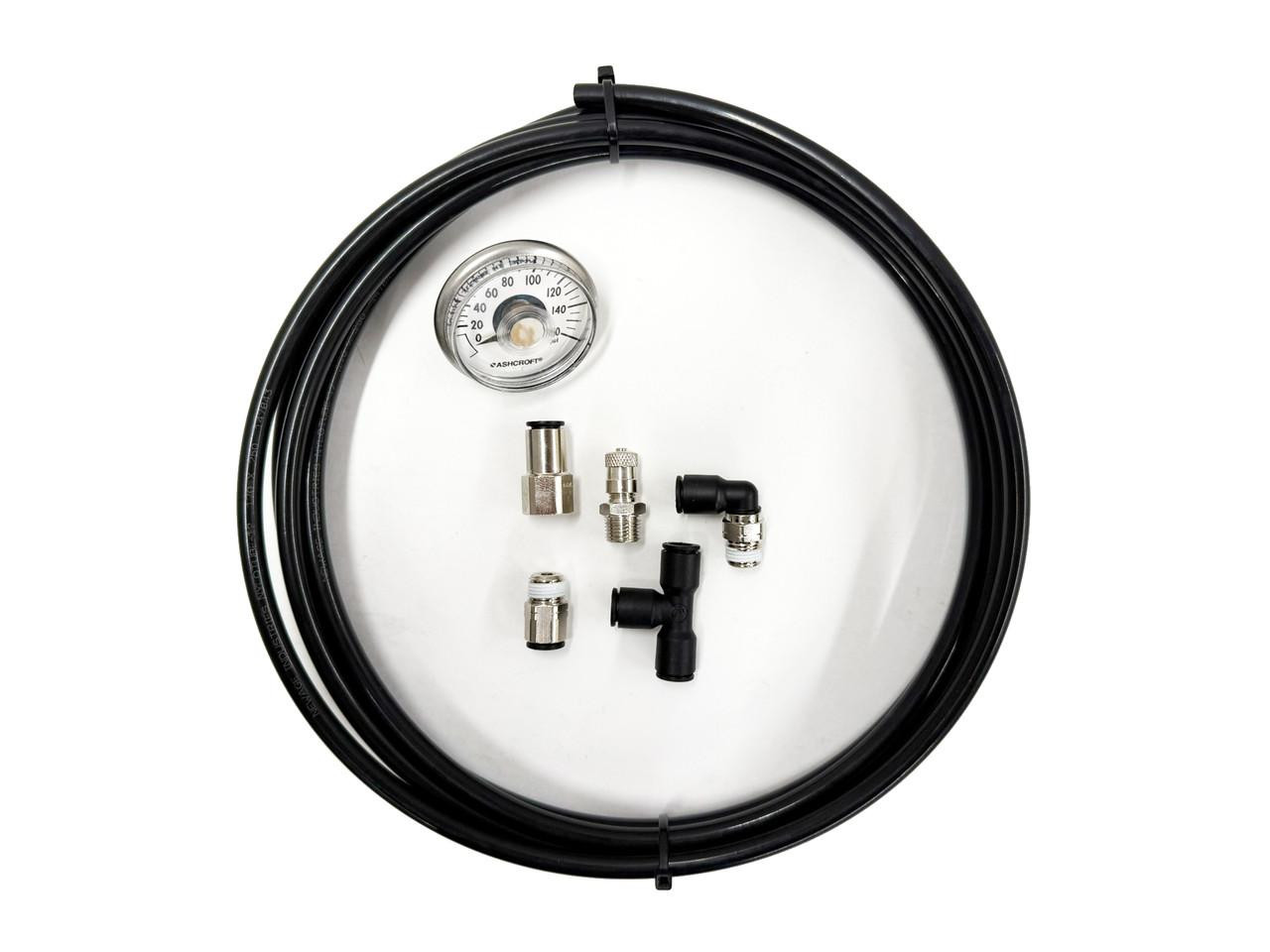 Ryan Schnitz Racing RSR Air Shifter Kit Suzuki GSXR1000 (03-04), image showing the air shifter kit components including hoses, fittings, and pressure gauge on a white background.