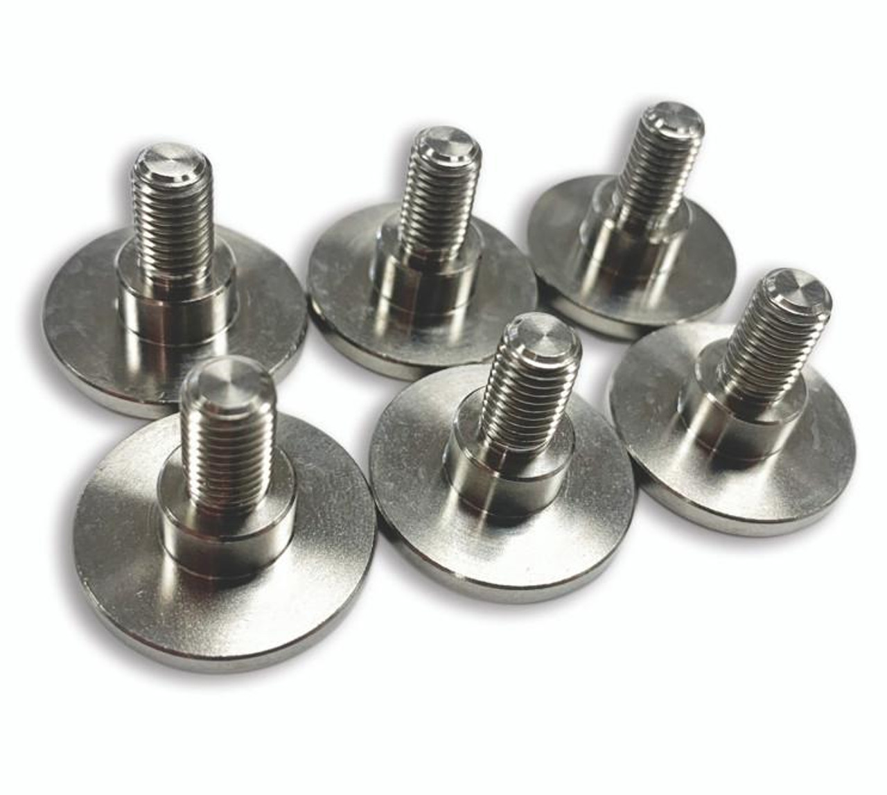 Ironless Innovations Titanium Cam Cover Bolts for Suzuki Hayabusa, GSXR1000, GSXR750, GSXR600, image of six stainless steel bolts with threaded studs and flat round heads.