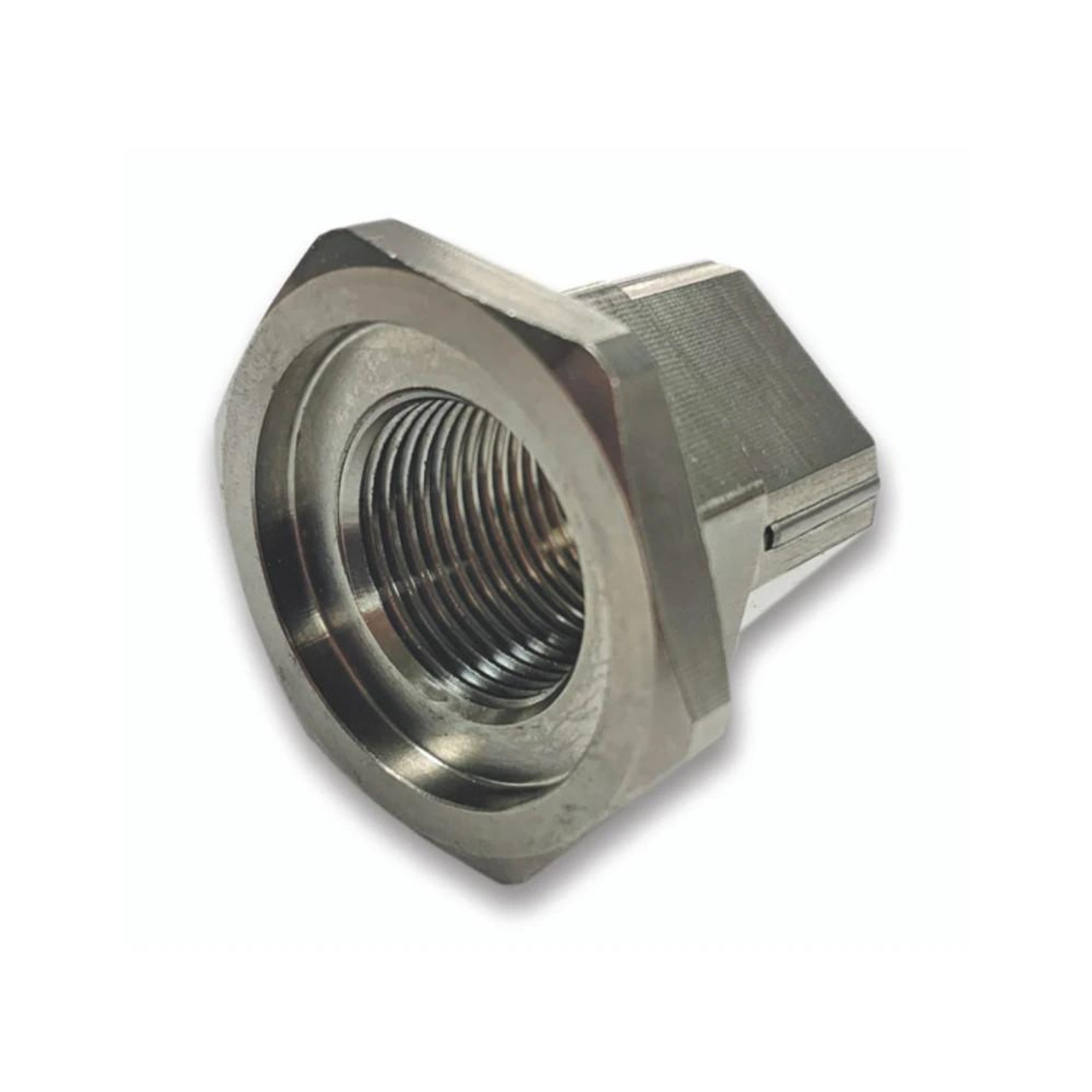 Ironless Innovations Titanium Countershaft Front Sprocket Nut, Kawasaki ZX-14R (12-25), showing a close-up of the durable, high-performance metal sprocket nut designed for motorcycle drive systems.