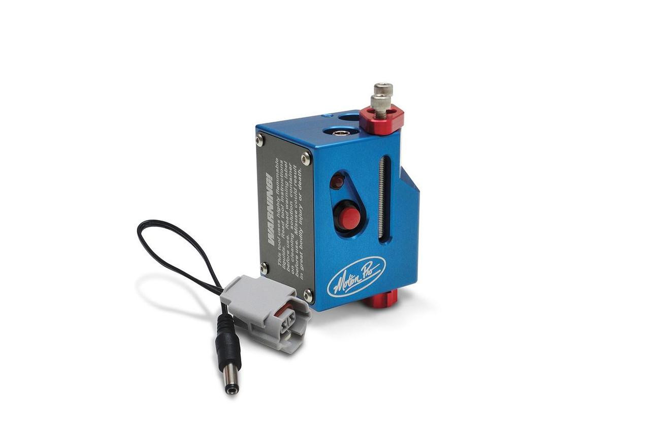 Motion Pro Fuel Injector Cleaner Kit Kawasaki ZX-14R and ZX-10R, blue and red fuel injector cleaning tool with wiring and nozzle.