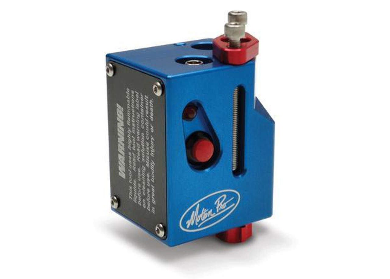 Motion Pro Fuel Injector Cleaner Kit Kawasaki ZX-14R (06-25) ZX-10R (06-07)/(11-25), blue and red fuel injector cleaner component with branding and control features.