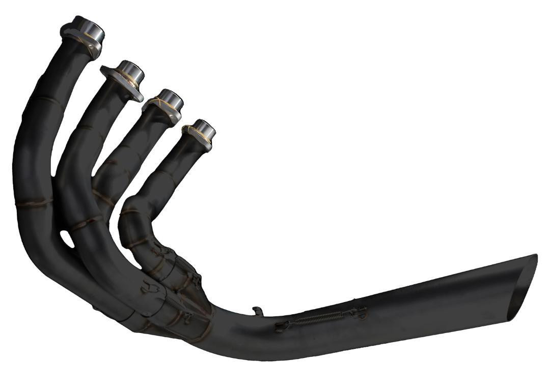 VooDoo Big Tube Black Sidewinder Exhaust for Kawasaki ZX-14R (06-25), black motorcycle exhaust pipe with a curved design and four outlet pipes.