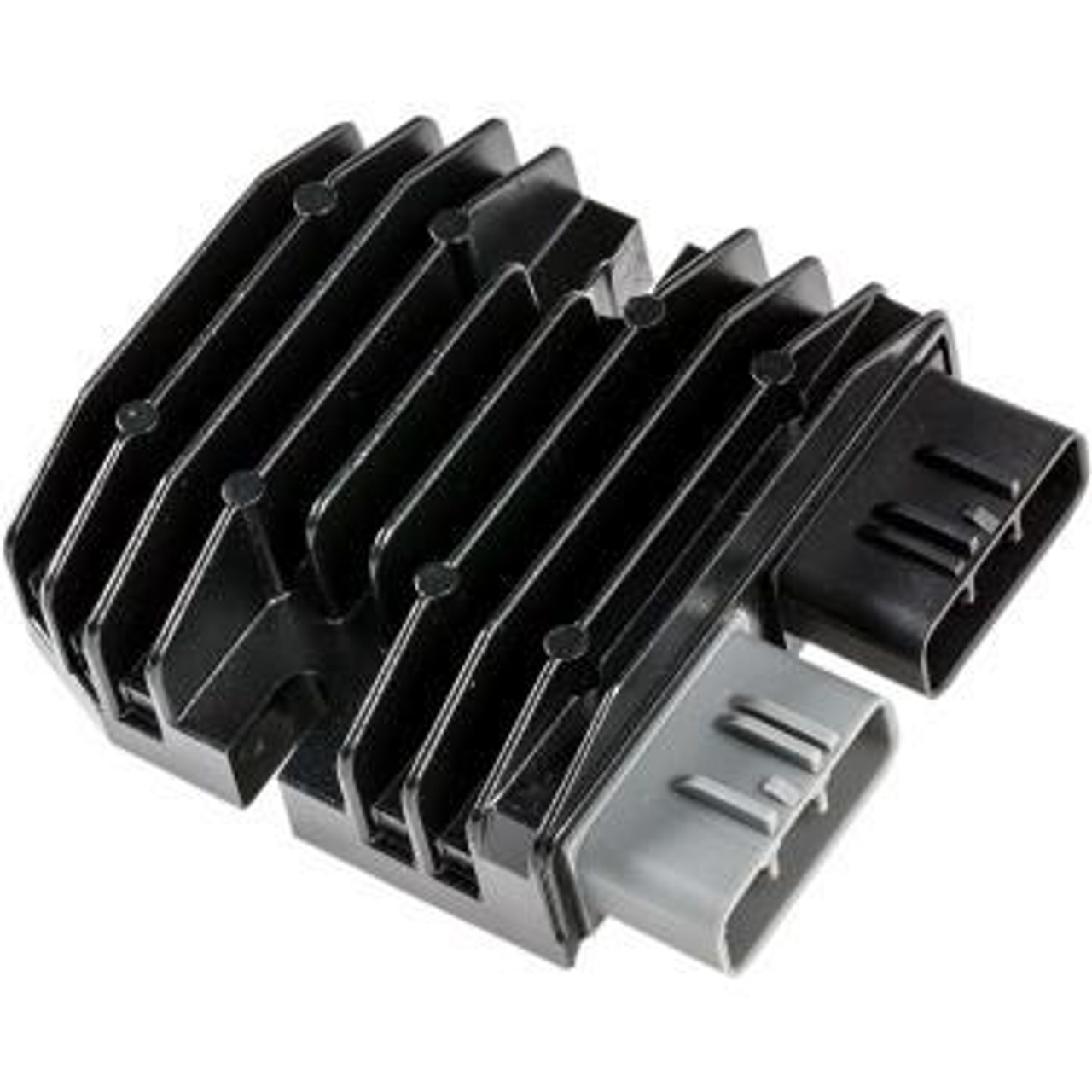 Rick's Regulator / Rectifier, Lithium Battery, Kawasaki ZX-14R (06-26), black and gray electronic component with heatsink fins for motorcycle electrical system