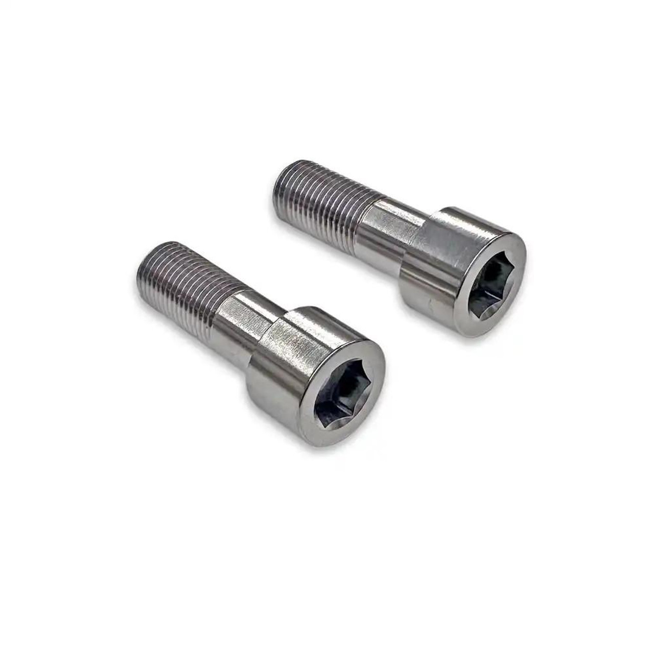 Ironless Innovations Titanium Kickstand / Side Stand Bolts, Suzuki Hayabusa (99-26), two stainless steel bolts with hex socket heads for motorcycle side stand installation.