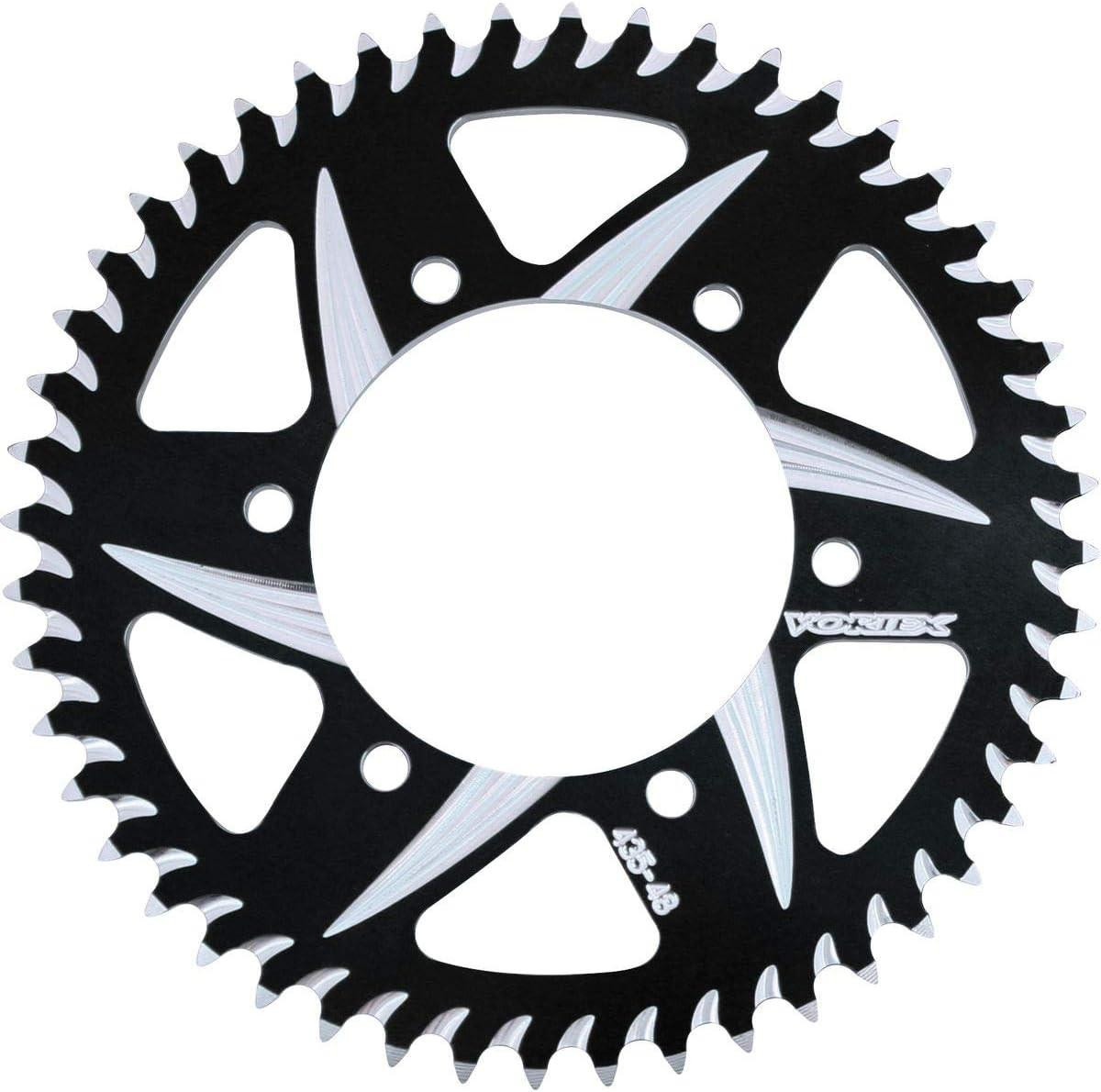 Vortex Rear Aluminum Sprocket, black and silver Kawasaki ZX-10R (04-26) motorcycle part with cutouts and gear teeth.