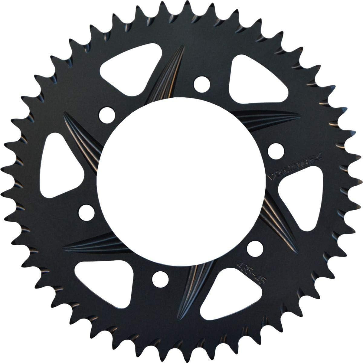 Vortex Rear Aluminum Sprocket, Kawasaki ZX-10R (04-26), black and silver motorcycle sprocket with cut-out design and sharp teeth.