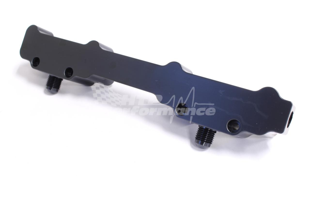 HTP Performance HTP Billet Fuel Rail for Suzuki Hayabusa (08-20) with Oversized Injectors, black forged aluminum fuel rail for enhanced fuel delivery.